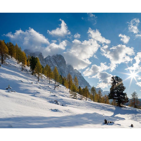Geisler mountain range in the dolomites of the Villnoss Valley in South Tyrol-Alto Adige after an a Black Modern Wood Framed Art Print by Zwick, Martin