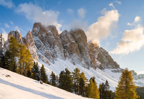 Geisler mountain range in the dolomites of the Villnoss Valley in South Tyrol-Alto Adige after an a Black Ornate Wood Framed Art Print with Double Matting by Zwick, Martin