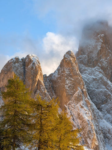 Geisler mountain range in the dolomites of the Villnoss Valley in South Tyrol-Alto Adige after an a White Modern Wood Framed Art Print with Double Matting by Zwick, Martin