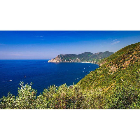 The Ligurian Sea from the Sentiero Azzurro (Blue Trail) near Vernazza-Cinque Terre-Liguria-Italy Gold Ornate Wood Framed Art Print with Double Matting by Bishop, Russ