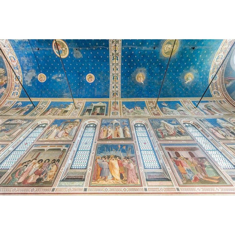 Italy-Padua-Scrovegni Chapel Ceiling with frescoes painted by Giotto in the 14th century White Modern Wood Framed Art Print by Tilley, Rob