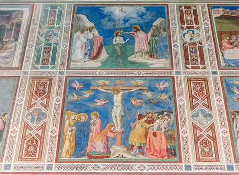 Italy-Padua-Scrovegni Chapel with frescoes painted by Giotto in the 14th century Black Ornate Wood Framed Art Print with Double Matting by Tilley, Rob