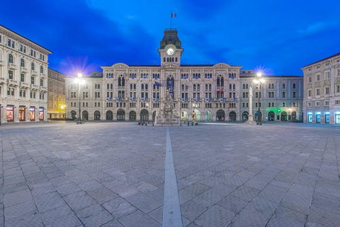 Italy-Trieste-Piazza Unita dItalia at dawn White Modern Wood Framed Art Print with Double Matting by Tilley, Rob