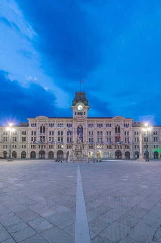 Italy-Trieste-Piazza Unita dItalia at dawn White Modern Wood Framed Art Print with Double Matting by Tilley, Rob