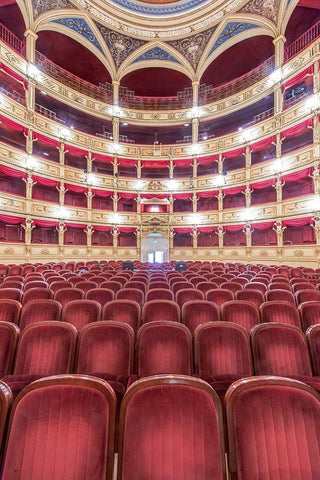Italy-Trieste-Teatro Verdi Interior Black Ornate Wood Framed Art Print with Double Matting by Tilley, Rob