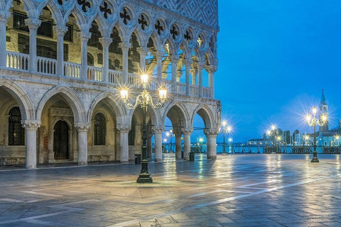 Italy-Venice Doges Palace at dawn White Modern Wood Framed Art Print with Double Matting by Tilley, Rob