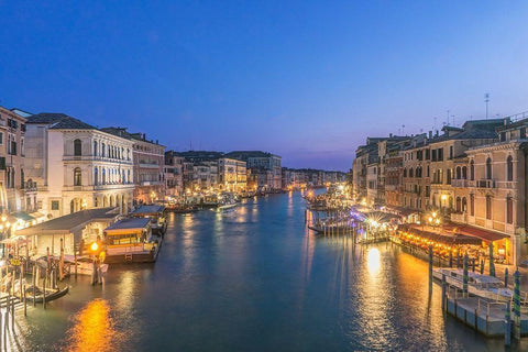 Italy-Venice Grand Canal at Twilight from Rialto Bridge White Modern Wood Framed Art Print with Double Matting by Tilley, Rob