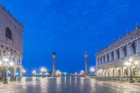 Italy-Venice San Marco Piazza at dawn White Modern Wood Framed Art Print with Double Matting by Tilley, Rob