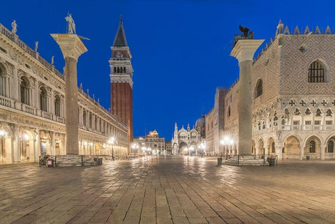 Italy-Venice San Marco Piazza at dawn Black Ornate Wood Framed Art Print with Double Matting by Tilley, Rob