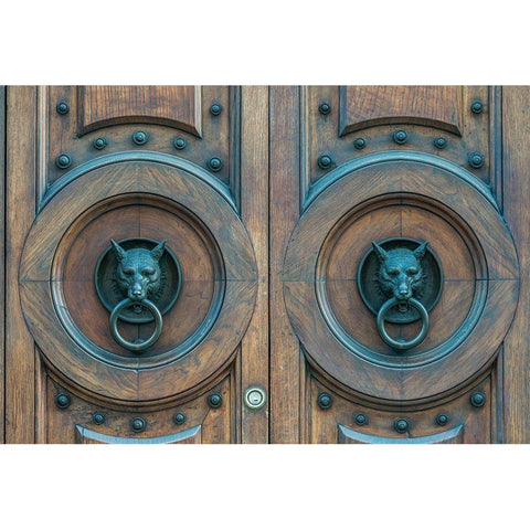 Italy-Verona Door Knockers Black Modern Wood Framed Art Print with Double Matting by Tilley, Rob