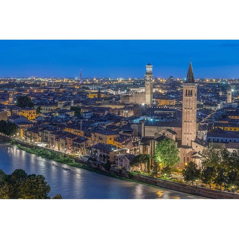 Italy-Verona Looking Down From Castello San Pietro at Twilight Black Modern Wood Framed Art Print by Tilley, Rob