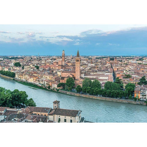 Italy-Verona Looking Down on the city from Castello San Pietro White Modern Wood Framed Art Print by Tilley, Rob