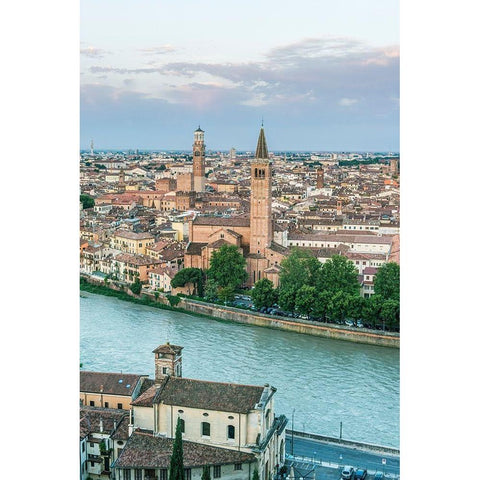 Italy-Verona Looking Down on the city from Castello San Pietro Gold Ornate Wood Framed Art Print with Double Matting by Tilley, Rob