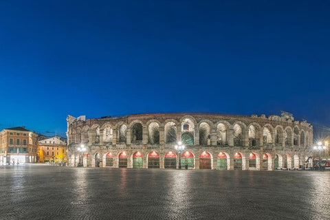 Italy-Verona Piazza Bro dawn Black Ornate Wood Framed Art Print with Double Matting by Tilley, Rob