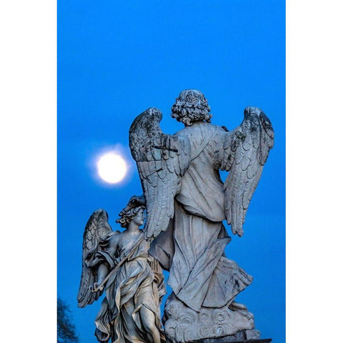 Moon Bernini Angels Castel Ponte Sant Angelo-Rome-Italy Gian Lorenzo Bernini White Modern Wood Framed Art Print by Perry, William
