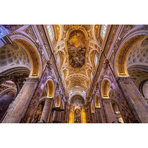 Tall Arches Nave Saint Louis of French Basilica Church-Rome-Italy  Black Modern Wood Framed Art Print with Double Matting by Perry, William