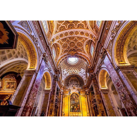 Tall Arches Nave Saint Louis of French Basilica Church-Rome-Italy  Black Modern Wood Framed Art Print with Double Matting by Perry, William