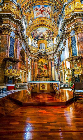 Altar Frescos Wood Floor Basilica Saint Ambrogio Carlo al Corso Basilica Church-Rome-Italy White Modern Wood Framed Art Print with Double Matting by Perry, William
