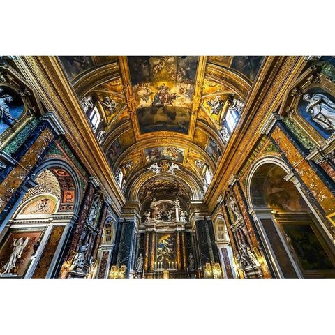 Altar Statues frescoes-Basilica Jesus and Mary Gesu e Maria Church-Rome-Italy Black Modern Wood Framed Art Print by Perry, William