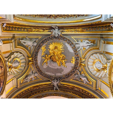 Golden Virgin Mary Angels Statues Ceiling Basilica Santa Maria in Traspontina Church-Rome Black Modern Wood Framed Art Print by Perry, William