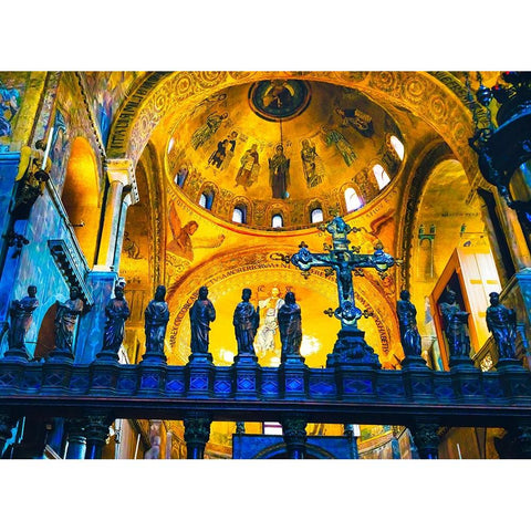 Cross Saint Marks Basilica arches-mosaics-Venice-Italy Black Modern Wood Framed Art Print by Perry, William