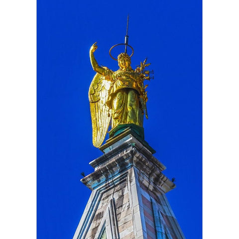 Golden Archangel Gabriel Statue Campanile Bell Tower-Piazza San Marco-Saint Marks Square-Venice-Ita Black Modern Wood Framed Art Print by Perry, William