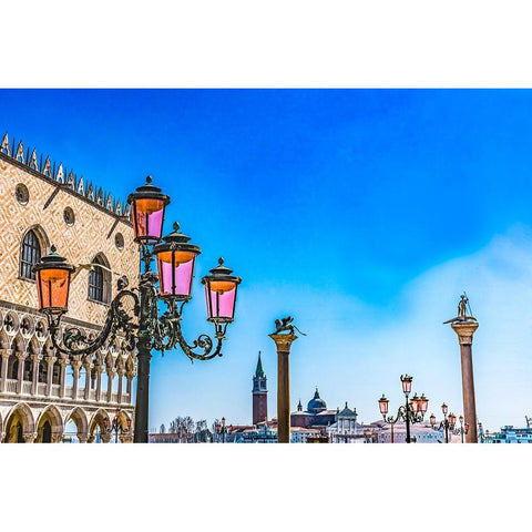 Saint Marks Square-Doge Palace erected in 1100s Black Modern Wood Framed Art Print by Perry, William