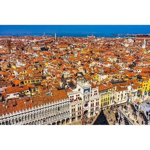 Saint Marks Square orange roofs and neighborhoods-houses and churches in Venice-Italy Black Modern Wood Framed Art Print by Perry, William