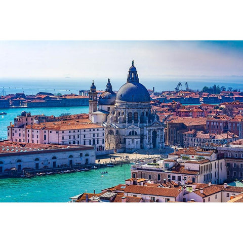 Grand Canal Santa Maria della Salute Church-Venice-Italy-Competed in 1681 Black Modern Wood Framed Art Print with Double Matting by Perry, William