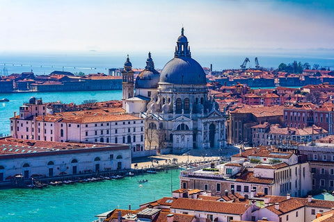 Grand Canal Santa Maria della Salute Church-Venice-Italy-Competed in 1681 Black Ornate Wood Framed Art Print with Double Matting by Perry, William
