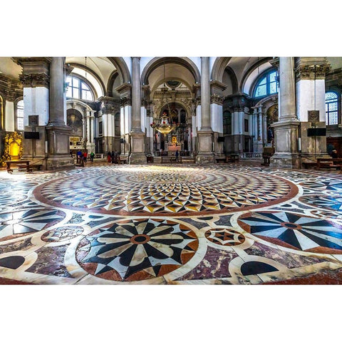 Complicated tile floor Santa Maria della Salute Church-Venice-Italy-Competed in 1681 Black Modern Wood Framed Art Print by Perry, William