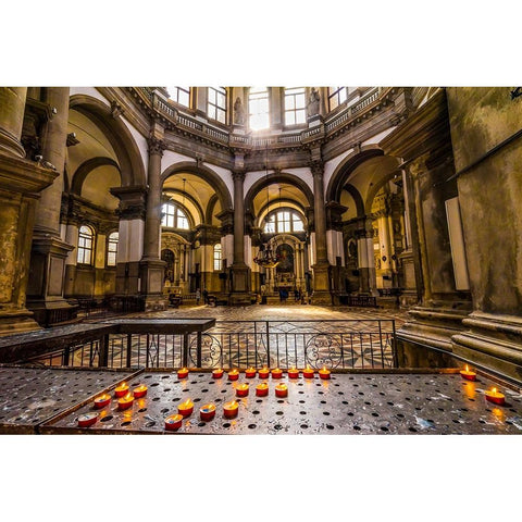 Candles-Santa Maria della Salute Church-Venice-Italy-Competed in 1681 Black Modern Wood Framed Art Print by Perry, William