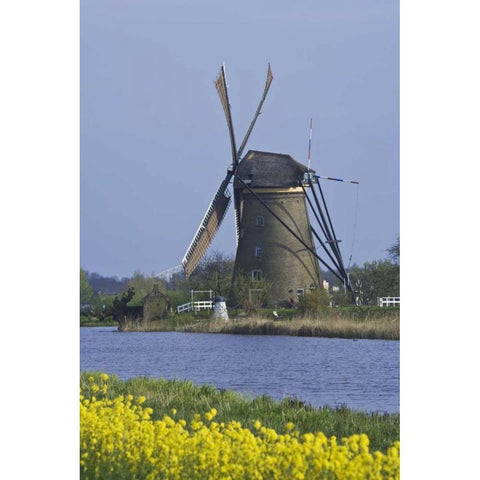 Netherlands, Kinderdijk, windmill Gold Ornate Wood Framed Art Print with Double Matting by Flaherty, Dennis