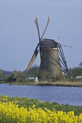 Netherlands, Kinderdijk, windmill Black Ornate Wood Framed Art Print with Double Matting by Flaherty, Dennis