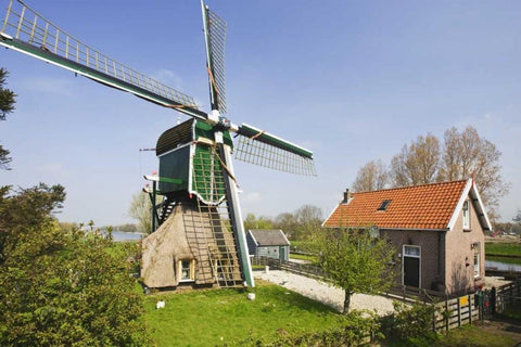 Netherlands, Leiderdorp Traditional windmill White Modern Wood Framed Art Print with Double Matting by Flaherty, Dennis