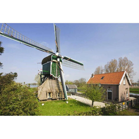 Netherlands, Leiderdorp Traditional windmill White Modern Wood Framed Art Print by Flaherty, Dennis