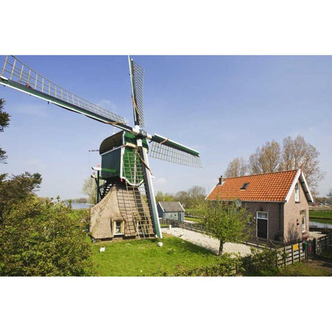 Netherlands, Leiderdorp Traditional windmill Black Modern Wood Framed Art Print by Flaherty, Dennis