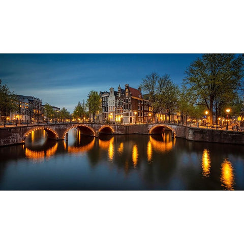 Europe-The Netherlands-Amsterdam-Canal scene at sunset Gold Ornate Wood Framed Art Print with Double Matting by Jaynes Gallery