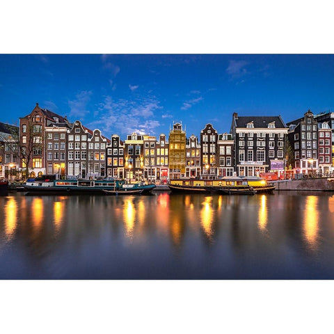 Europe-The Netherlands-Amsterdam-Canal scene at sunset Black Modern Wood Framed Art Print by Jaynes Gallery