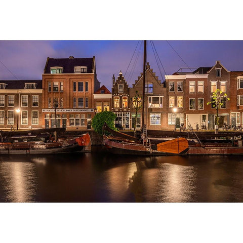 Europe-The Netherlands-Delfshaven-Sunset scene along canal Gold Ornate Wood Framed Art Print with Double Matting by Jaynes Gallery