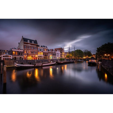 Europe-The Netherlands-Delfshaven-Sunset scene along canal Black Modern Wood Framed Art Print by Jaynes Gallery