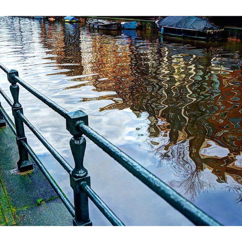 Amsterdam reflected in her canals Black Modern Wood Framed Art Print by Steve Mohlenkamp