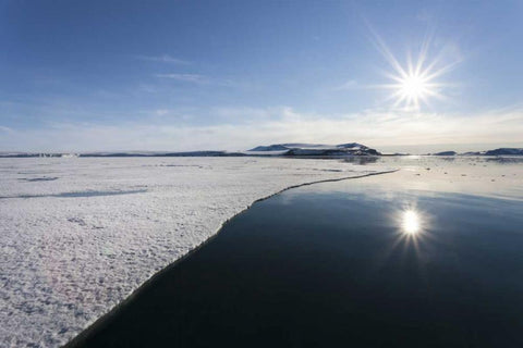 Svalbard Sunburst reflected in still water White Modern Wood Framed Art Print with Double Matting by Young, Bill