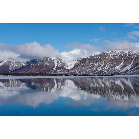 Norway-Svalbard-Spitsbergen-Fjord Arctic fjord reflections White Modern Wood Framed Art Print by Hopkins, Cindy Miller