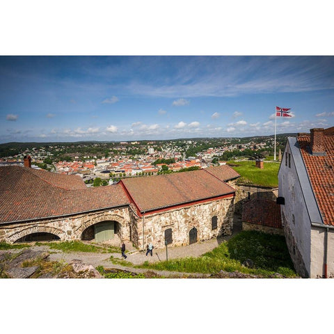 Norway-Ostfold County-Halden-town view from Fredriksten Fortress Black Modern Wood Framed Art Print by Bibikow, Walter