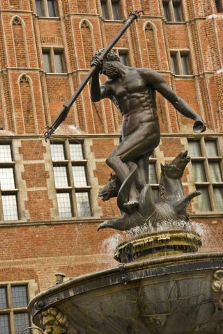 Poland Neptune Fountain in front of Artus Court White Modern Wood Framed Art Print with Double Matting by Ross, Nancy ,  Steve