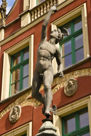 Poland, Gdansk Statue in Main Town Square Black Ornate Wood Framed Art Print with Double Matting by Ross, Nancy ,  Steve