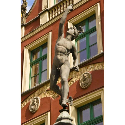 Poland, Gdansk Statue in Main Town Square Black Modern Wood Framed Art Print by Ross, Nancy ,  Steve