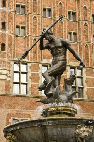 Poland Neptune Fountain in front of Artus Court White Modern Wood Framed Art Print with Double Matting by Ross, Nancy ,  Steve