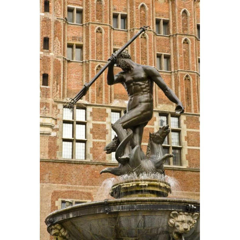 Poland Neptune Fountain in front of Artus Court White Modern Wood Framed Art Print by Ross, Nancy ,  Steve